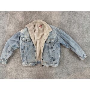 Vintage Levi's Sherpa‎ Lined Trucker Acid Wash Denim Jean Jacket USA Mens L